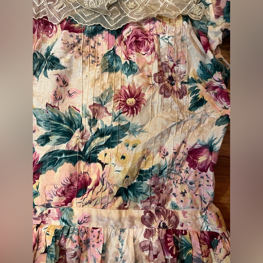 Vintage 70’s Floral Dress Vintage 70s Lace Dress Vintage Drop Waist Dress Cotton - Picture 11 of 15
